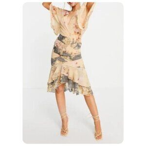 ASOS Design Floral V-Neck Ruffled Bell Sleeve Dress sz US 6